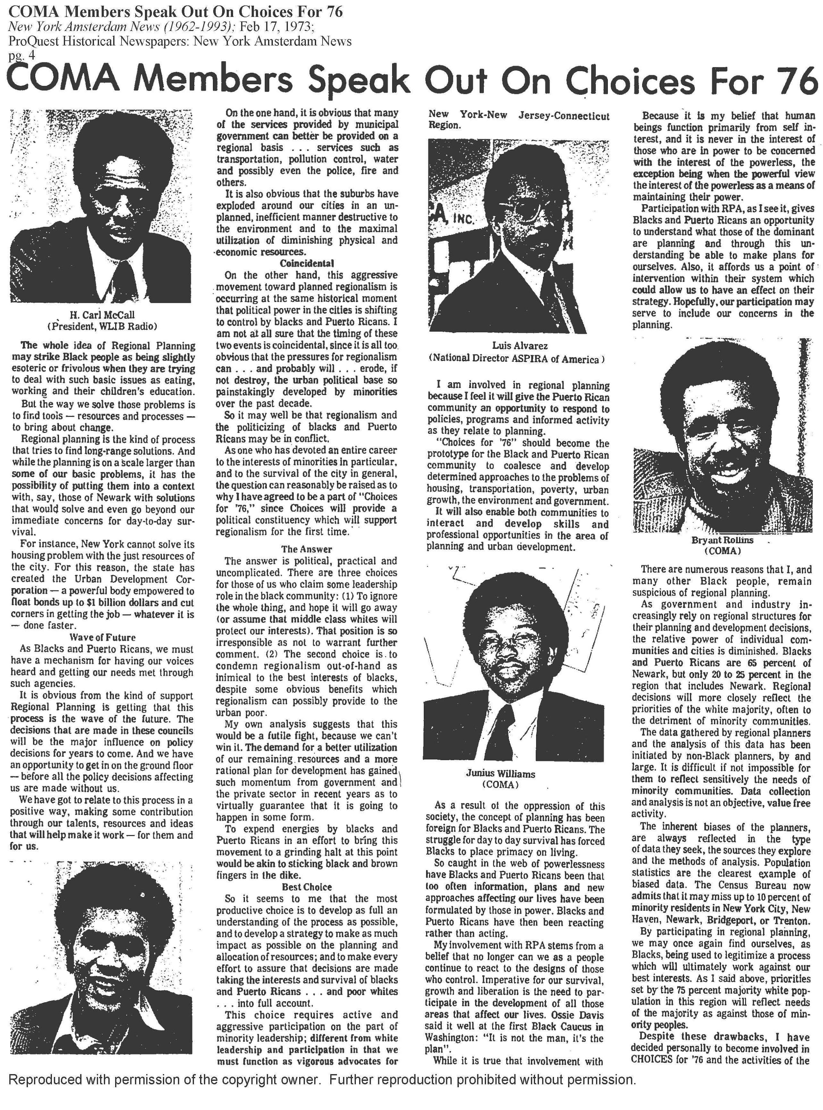 1973 New York Amsterdam COMA members speak out